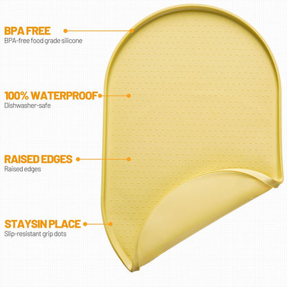 100% Waterproof Silicone Pet Feeding Mat with Raised Edge for Food and Water, Dog Bowl Mats, Cat Bowls Placemat with High Lip Protects Floor for Cats and Dogs (Yellow, 19" L x 12" W)