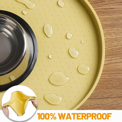 100% Waterproof Silicone Pet Feeding Mat with Raised Edge for Food and Water, Dog Bowl Mats, Cat Bowls Placemat with High Lip Protects Floor for Cats and Dogs (Yellow, 19" L x 12" W)