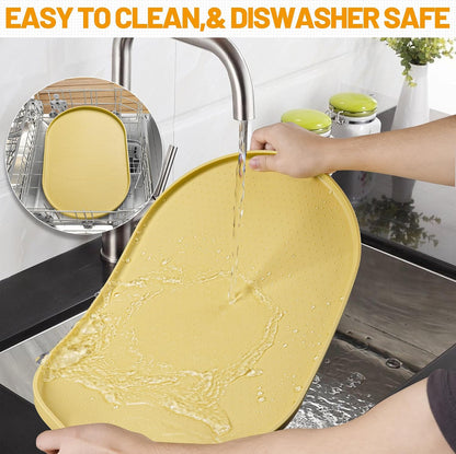 100% Waterproof Silicone Pet Feeding Mat with Raised Edge for Food and Water, Dog Bowl Mats, Cat Bowls Placemat with High Lip Protects Floor for Cats and Dogs (Yellow, 19" L x 12" W)
