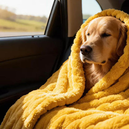 Dog Blanket – Yellow Comfort Throw, Soft Pet Bedding Cover | Machine Washable Fabric Mat for Sofa Bed Cage, Warm Indoor Resting Accessory Use