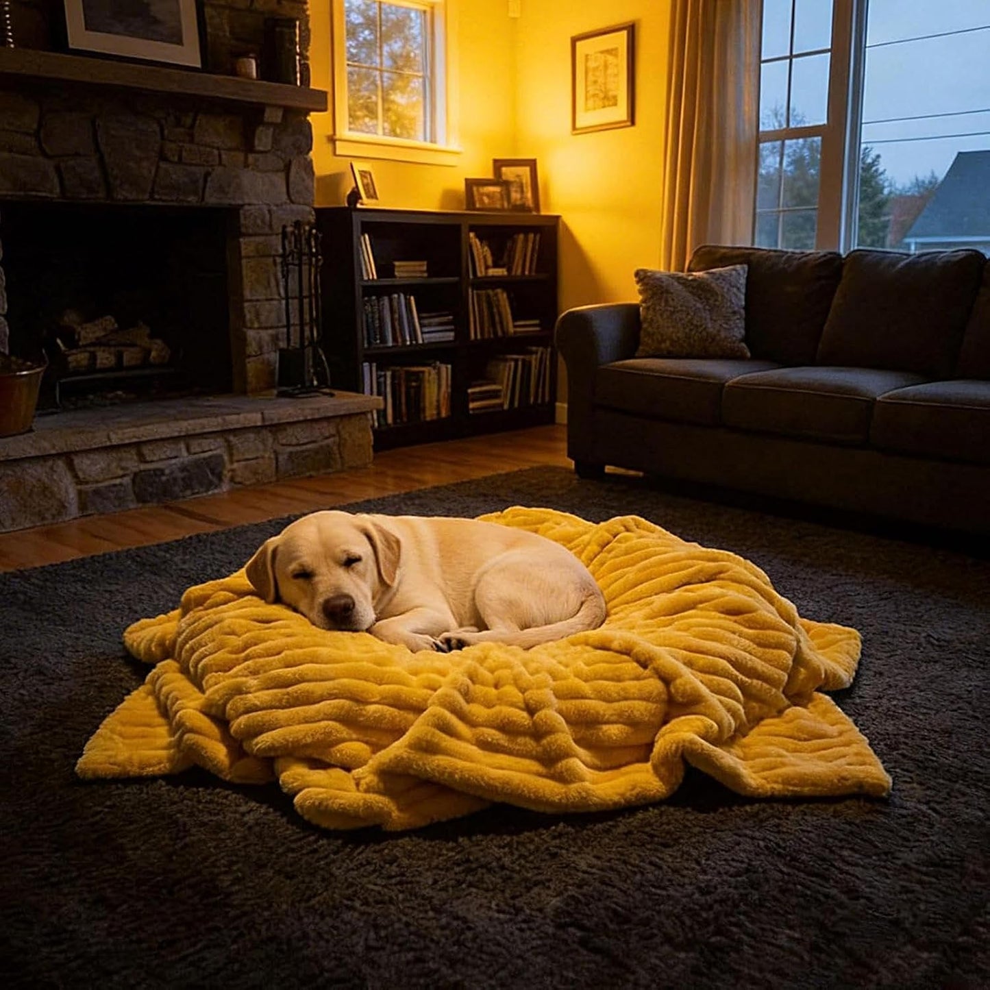 Dog Blanket – Yellow Comfort Throw, Soft Pet Bedding Cover | Machine Washable Fabric Mat for Sofa Bed Cage, Warm Indoor Resting Accessory Use