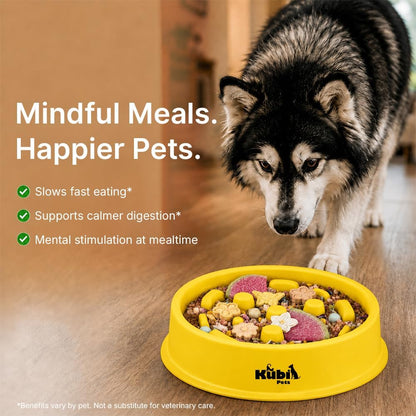 Slow Mo Bowl | Slow Feeder Dog Bowl for Fast Eaters, Improves Digestion & Reduces Bloating, Fun Interactive Design, & Dishwasher Safe | | (Yellow)
