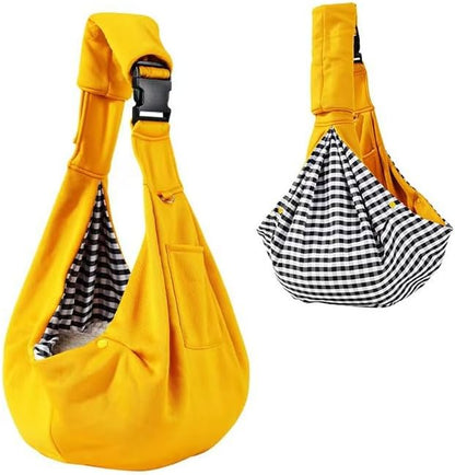 Dog Cat Sling Carrier Bag for Small Dogs and Cats up to 15 lbs, Handsfree Pet Sling Carrier with Padded Strap, Adjustable Dog Sling, Safety Hook, Pocket for Travel and Walking, Yellow