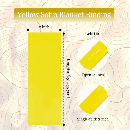 2 Inch x 4 3/4 Yards Yellow Satin Blanket Binding Tape Single Fold Sew On Satin Material Double Side Smooth Finish Durable Trim Ideal for Quilt Edging Blanket Crafts DIY Projects Sewing Decor