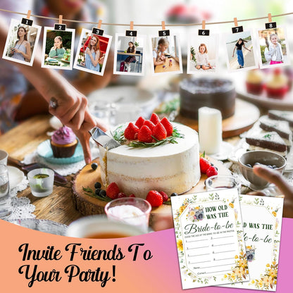 Bridal Shower Games, Yellow Floral Wedding Photo Games Card, Bridal Shower Bachelorette Engagement Party Ideas Supplies Decorations, How Old was The Bride-to-Be Game Cards for Guest, 30 Pack -05