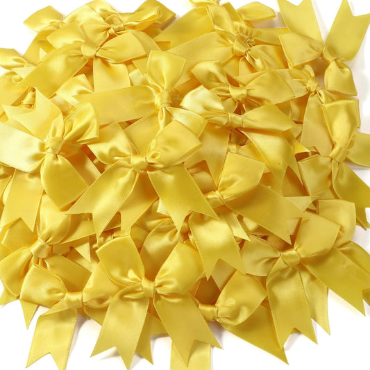 Yellow Gold Gift Wrap Bows - 50pcs 3.3 Inch Elegant Bows for Gift Wrapping, Party Decorations, Wedding Decor, Birthday Presents, Holiday Gifts, DIY Crafts, Baby Shower, Anniversary, Christmas, Gift Bags