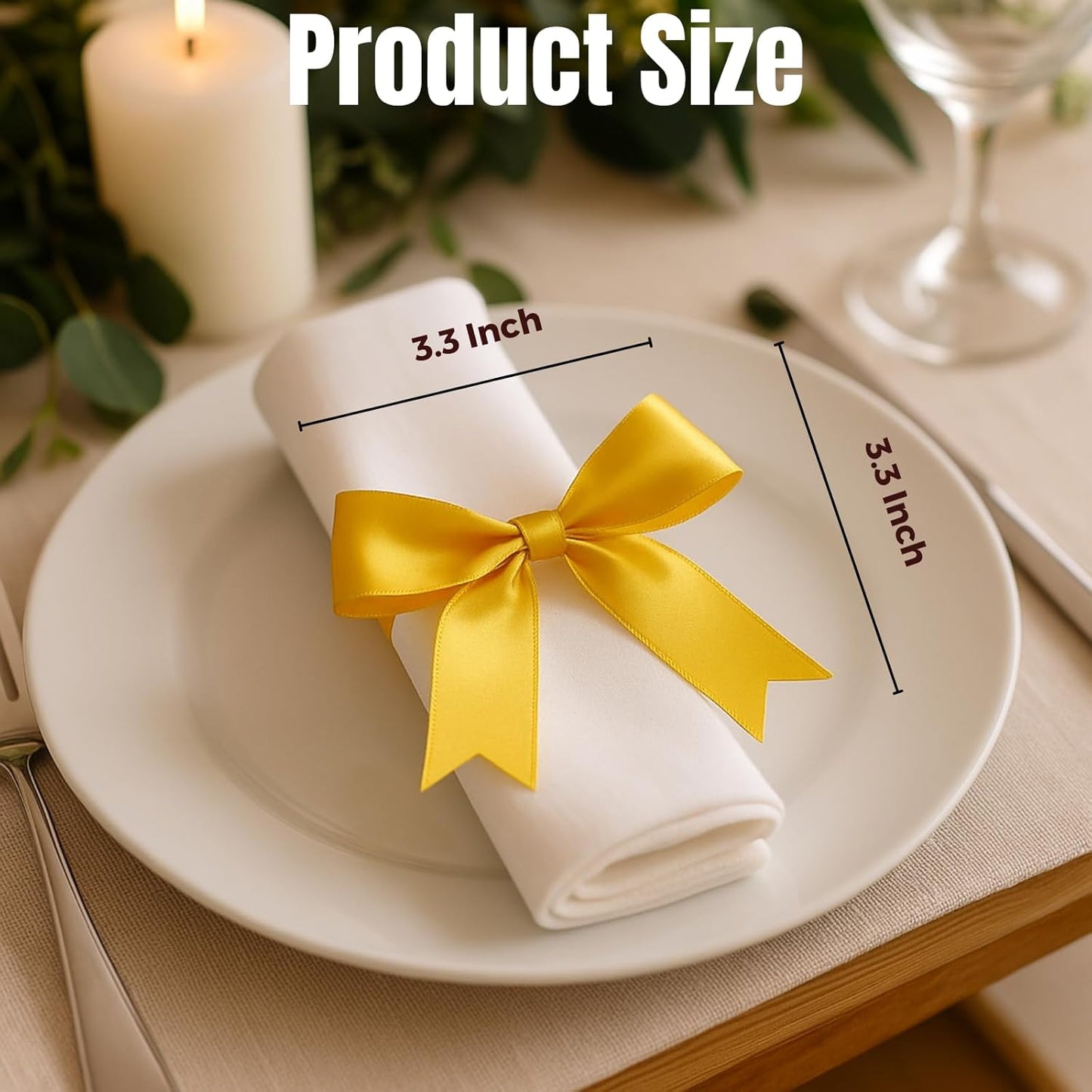 Yellow Gold Gift Wrap Bows - 50pcs 3.3 Inch Elegant Bows for Gift Wrapping, Party Decorations, Wedding Decor, Birthday Presents, Holiday Gifts, DIY Crafts, Baby Shower, Anniversary, Christmas, Gift Bags