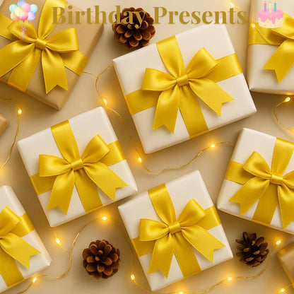 Yellow Gold Gift Wrap Bows - 50pcs 3.3 Inch Elegant Bows for Gift Wrapping, Party Decorations, Wedding Decor, Birthday Presents, Holiday Gifts, DIY Crafts, Baby Shower, Anniversary, Christmas, Gift Bags