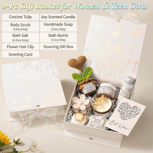 Spa Gifts Baskets for Women Bath Set Birthday Gifts for Women Self Care Kit | Honey & Almond Milk Spa Gifts Home Bath Relax Care Package, Christmas Thank You Gifts for Women Mom Her Friend Sister Teacher