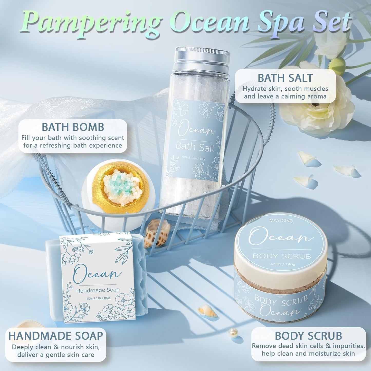 Spa Gifts Baskets for Women Bath Set Birthday Gifts for Women Self Care Kit | Honey & Almond Milk Spa Gifts Home Bath Relax Care Package, Christmas Thank You Gifts for Women Mom Her Friend Sister Teacher
