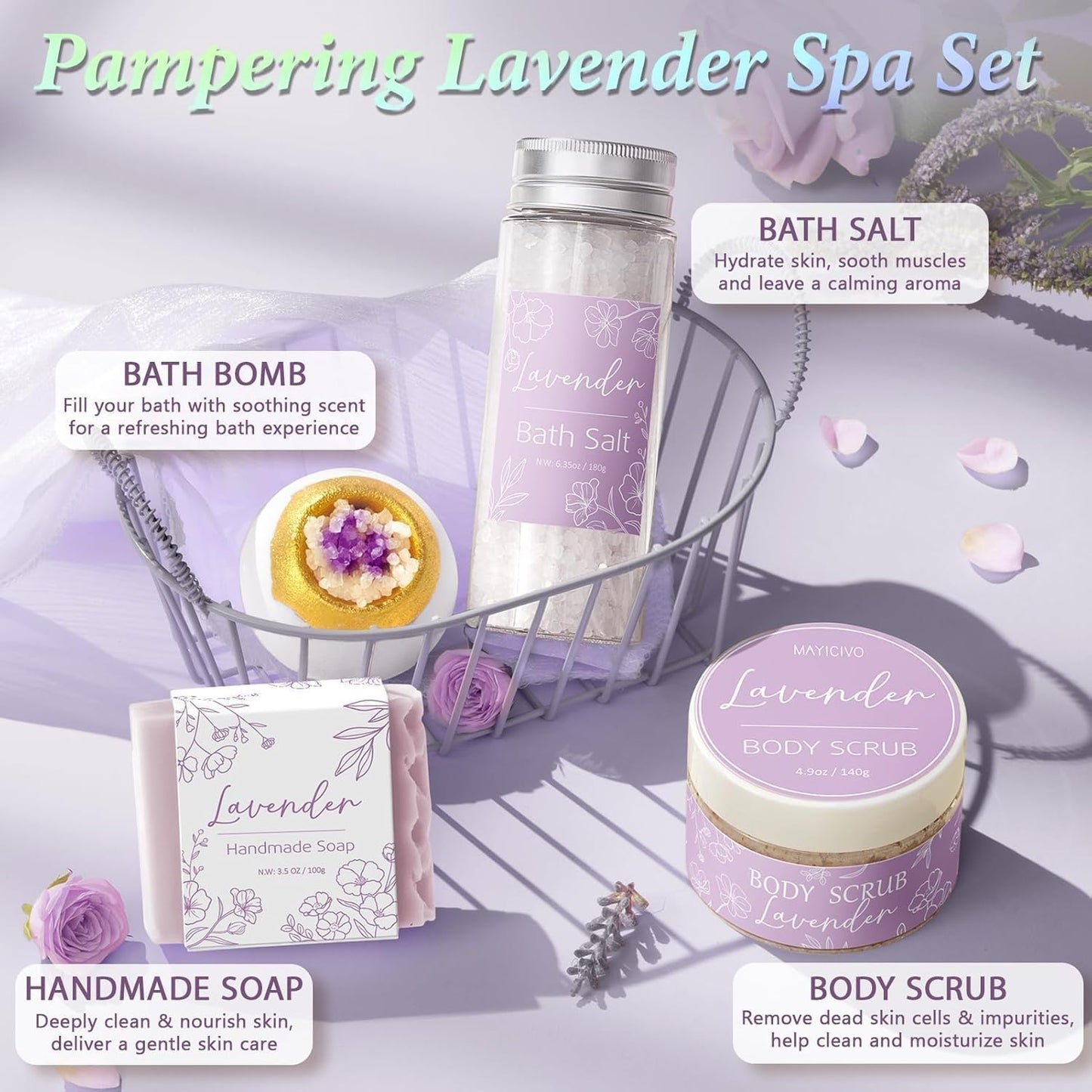 Spa Gifts Baskets for Women Bath Set Birthday Gifts for Women Self Care Kit | Honey & Almond Milk Spa Gifts Home Bath Relax Care Package, Christmas Thank You Gifts for Women Mom Her Friend Sister Teacher