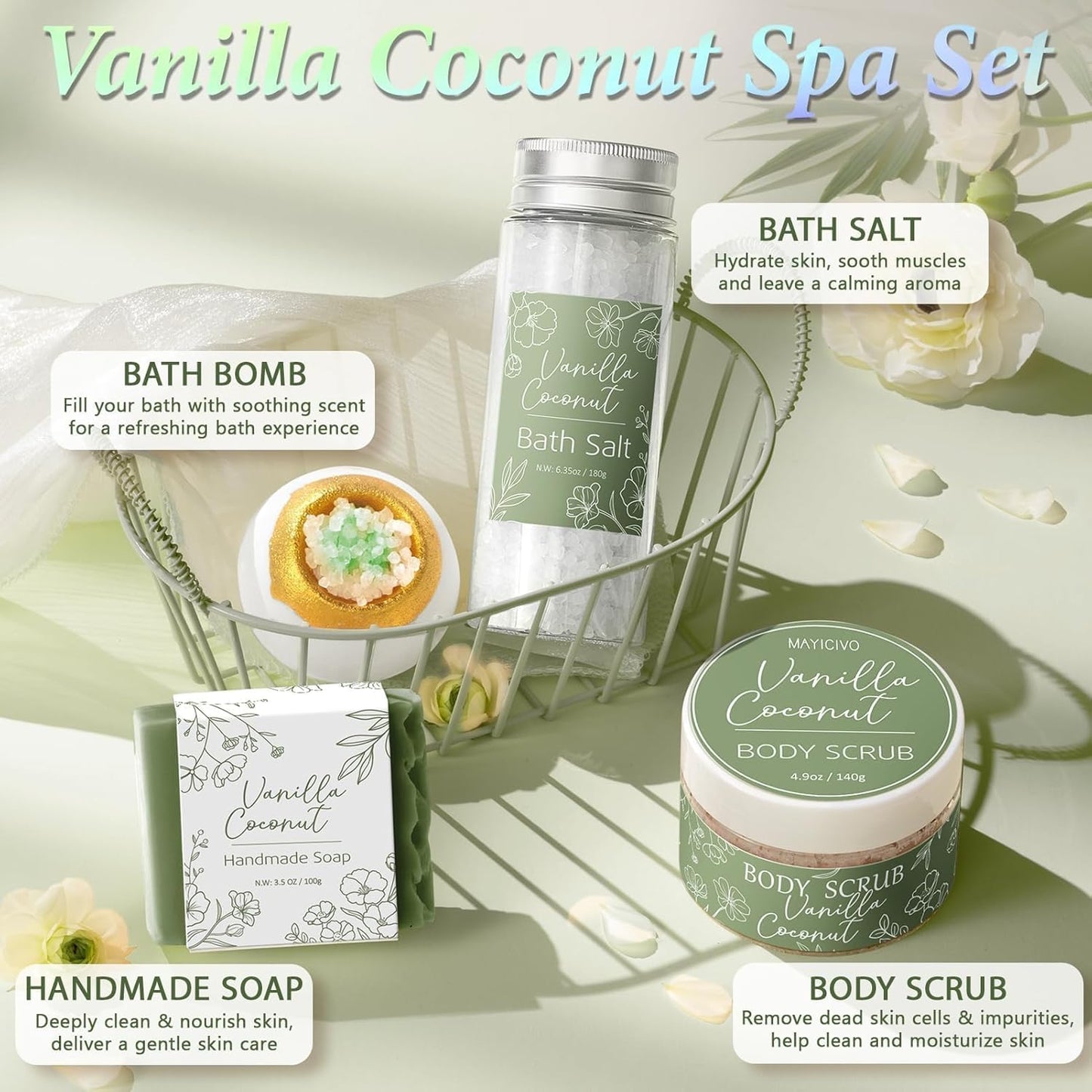 Spa Gifts Baskets for Women Bath Set Birthday Gifts for Women Self Care Kit | Honey & Almond Milk Spa Gifts Home Bath Relax Care Package, Christmas Thank You Gifts for Women Mom Her Friend Sister Teacher