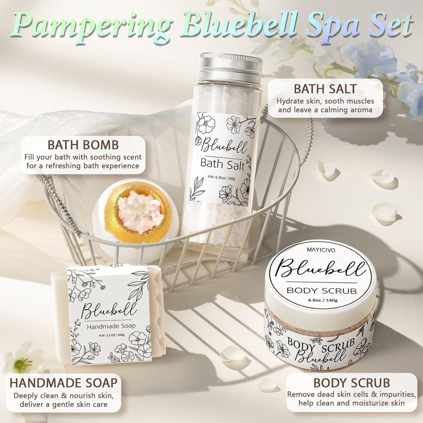 Spa Gifts Baskets for Women Bath Set Birthday Gifts for Women Self Care Kit | Honey & Almond Milk Spa Gifts Home Bath Relax Care Package, Christmas Thank You Gifts for Women Mom Her Friend Sister Teacher