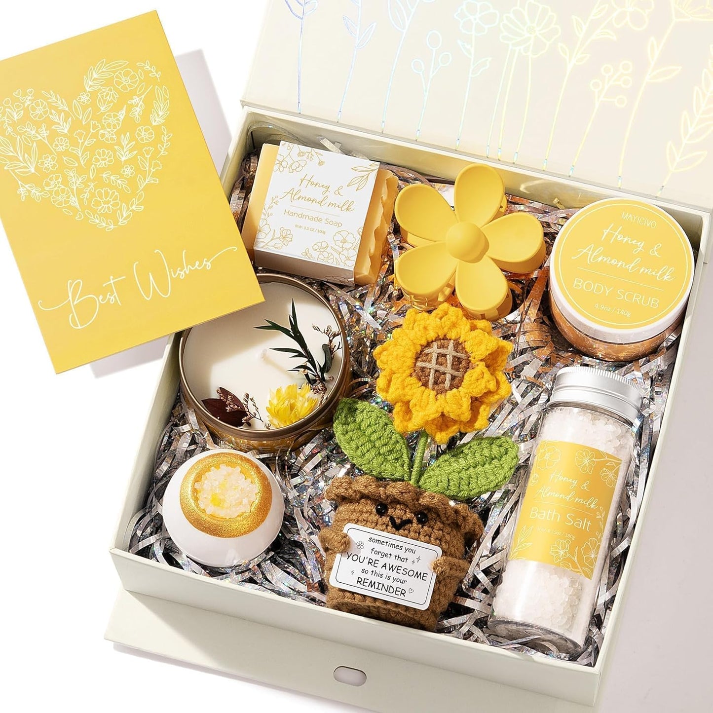 Spa Gifts Baskets for Women Bath Set Birthday Gifts for Women Self Care Kit | Honey & Almond Milk Spa Gifts Home Bath Relax Care Package, Christmas Thank You Gifts for Women Mom Her Friend Sister Teacher