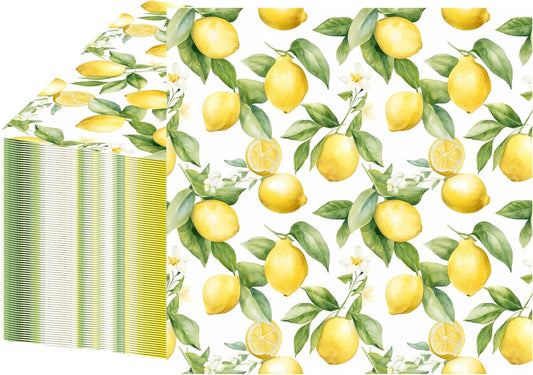 100 PCS Lemon Cocktail Napkins Yellow Citrus Paper Napkin 3-Ply Summer Fruit Disposable Napkins Lemon Dinner Hand Towels for Kitchen Bathroom Summer Beverage Party Supplies