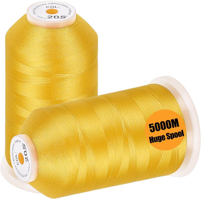 2 Huge Spools Embroidery Machine Thread -Yellow | 40 Weight, 100% Polyester, 5000M/5500YD Each Spool, for Commercial and Domestic Machines