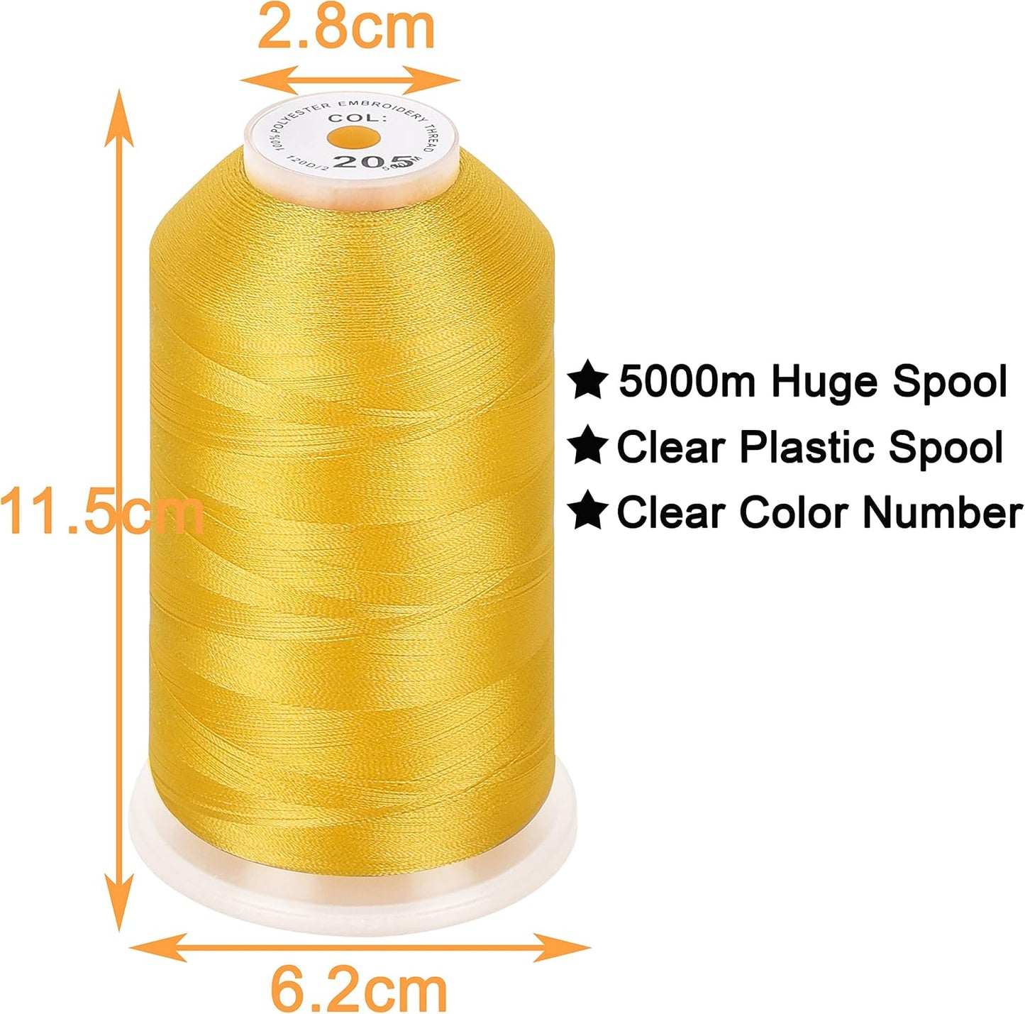 2 Huge Spools Embroidery Machine Thread -Yellow | 40 Weight, 100% Polyester, 5000M/5500YD Each Spool, for Commercial and Domestic Machines