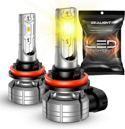 H11/H8/H16 Amber Yellow Fog Light Bulbs or DRL, 10000 Lumens 3000K Yellow Fog Lights, 32 CSP LED Chips Fog Lamps Replacement for Cars, Play and Plug, Pack of 2