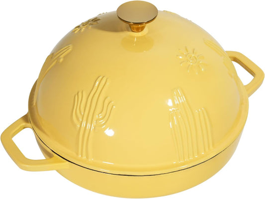 Cast Iron Bread Oven With Cloche Lid for Baking - Yellow Enameled Dutch Oven With Dome Lid for Sourdough - 5 qt