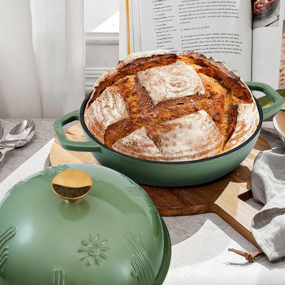 Cast Iron Bread Oven With Cloche Lid for Baking - Yellow Enameled Dutch Oven With Dome Lid for Sourdough - 5 qt