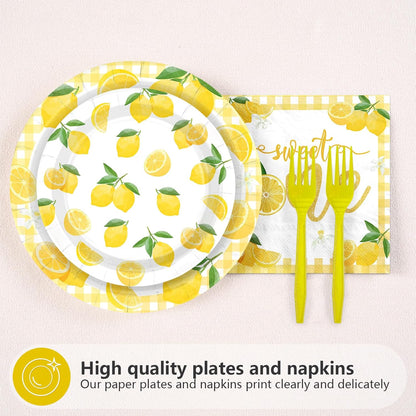 96Pcs Lemon 1st Birthday Party Decoration Lemon Sweet One Plates and Napkins Yellow Citrus Fruit Tableware Set for Summer Lemonade Theme Birthday Baby Shower Party Supplies, Serves 24