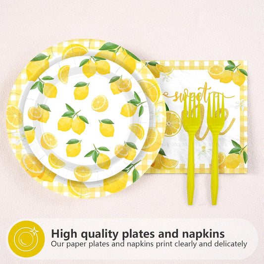 96Pcs Lemon 1st Birthday Party Decoration Lemon Sweet One Plates and Napkins Yellow Citrus Fruit Tableware Set for Summer Lemonade Theme Birthday Baby Shower Party Supplies, Serves 24