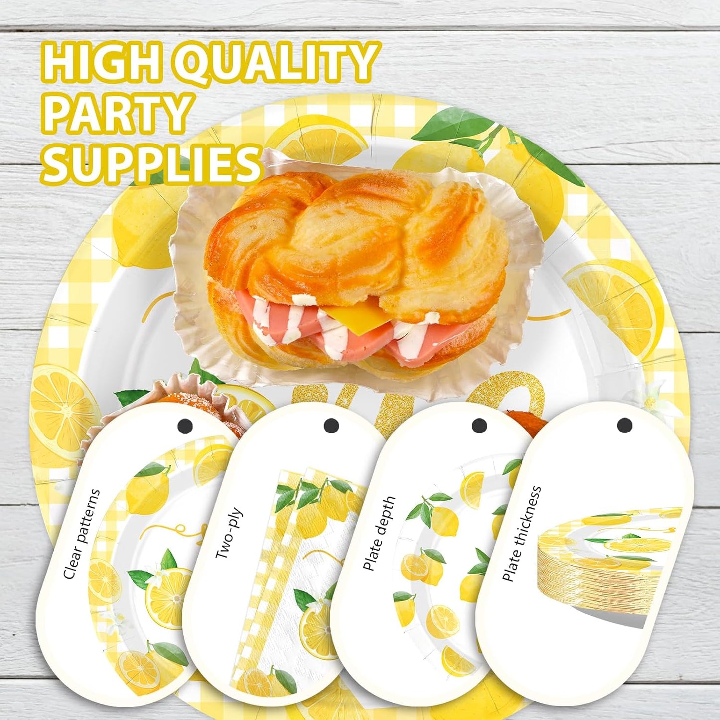 96Pcs Lemon 1st Birthday Party Decoration Lemon Sweet One Plates and Napkins Yellow Citrus Fruit Tableware Set for Summer Lemonade Theme Birthday Baby Shower Party Supplies, Serves 24