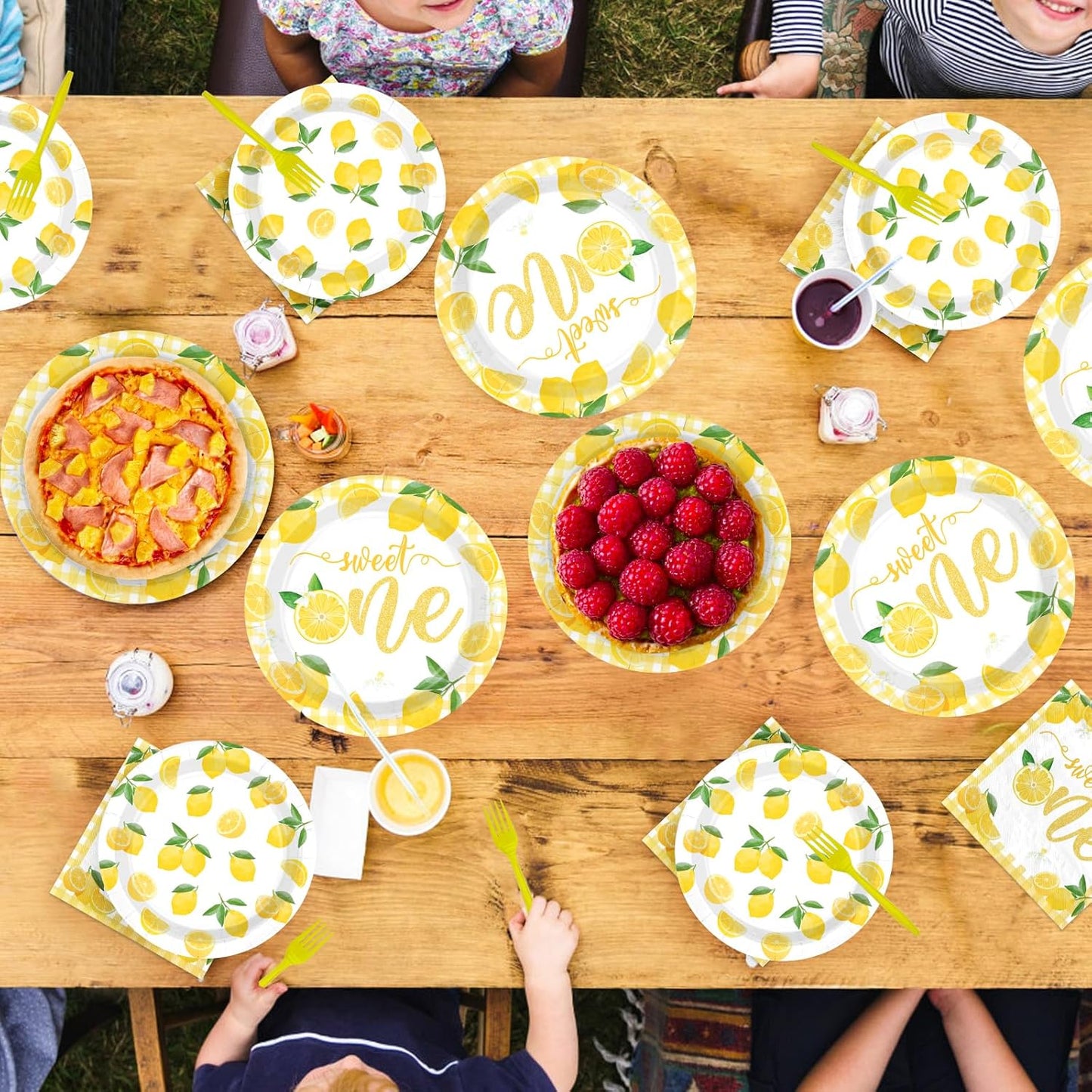 96Pcs Lemon 1st Birthday Party Decoration Lemon Sweet One Plates and Napkins Yellow Citrus Fruit Tableware Set for Summer Lemonade Theme Birthday Baby Shower Party Supplies, Serves 24