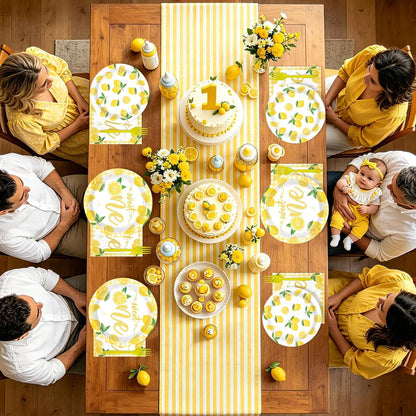 96Pcs Lemon 1st Birthday Party Decoration Lemon Sweet One Plates and Napkins Yellow Citrus Fruit Tableware Set for Summer Lemonade Theme Birthday Baby Shower Party Supplies, Serves 24