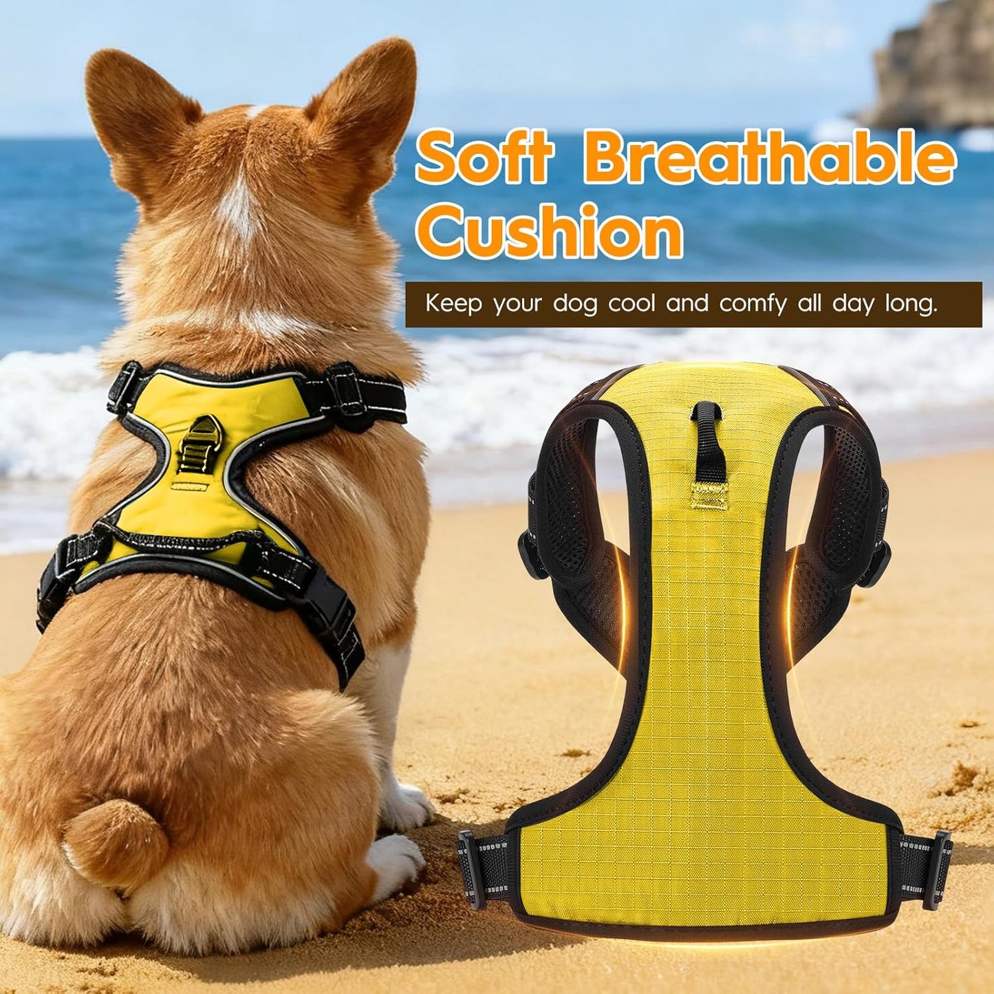 No Pull Dog Harness, No-Choke Soft Padded Reflective Dog Vest Harness with Front Clip & Top Handle, 2 Quick-Release Buckles, Adjustable for Small Medium Large Dogs
