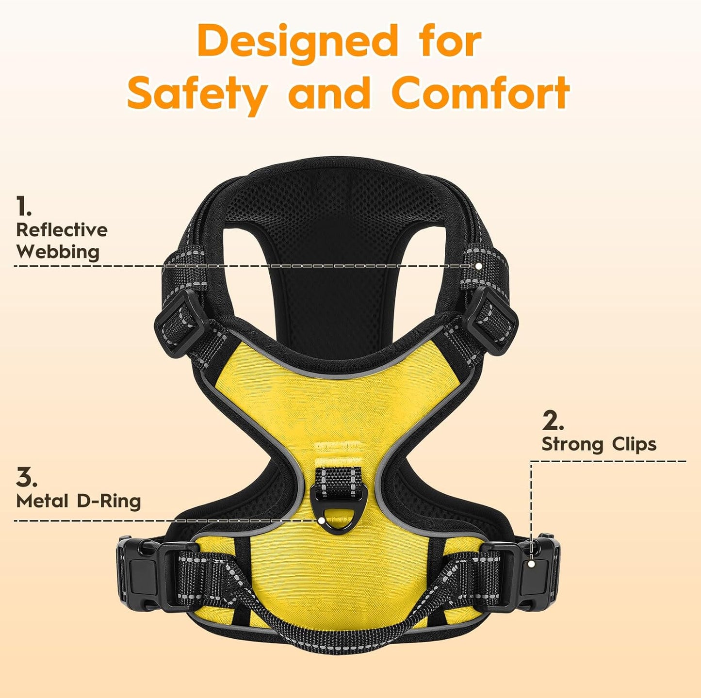 No Pull Dog Harness, No-Choke Soft Padded Reflective Dog Vest Harness with Front Clip & Top Handle, 2 Quick-Release Buckles, Adjustable for Small Medium Large Dogs