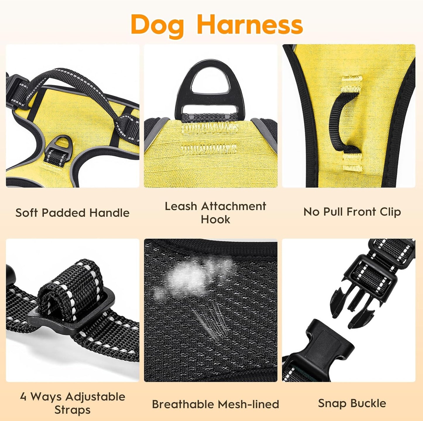 No Pull Dog Harness, No-Choke Soft Padded Reflective Dog Vest Harness with Front Clip & Top Handle, 2 Quick-Release Buckles, Adjustable for Small Medium Large Dogs