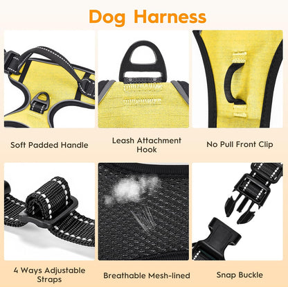 No Pull Dog Harness, No-Choke Soft Padded Reflective Dog Vest Harness with Front Clip & Top Handle, 2 Quick-Release Buckles, Adjustable for Small Medium Large Dogs