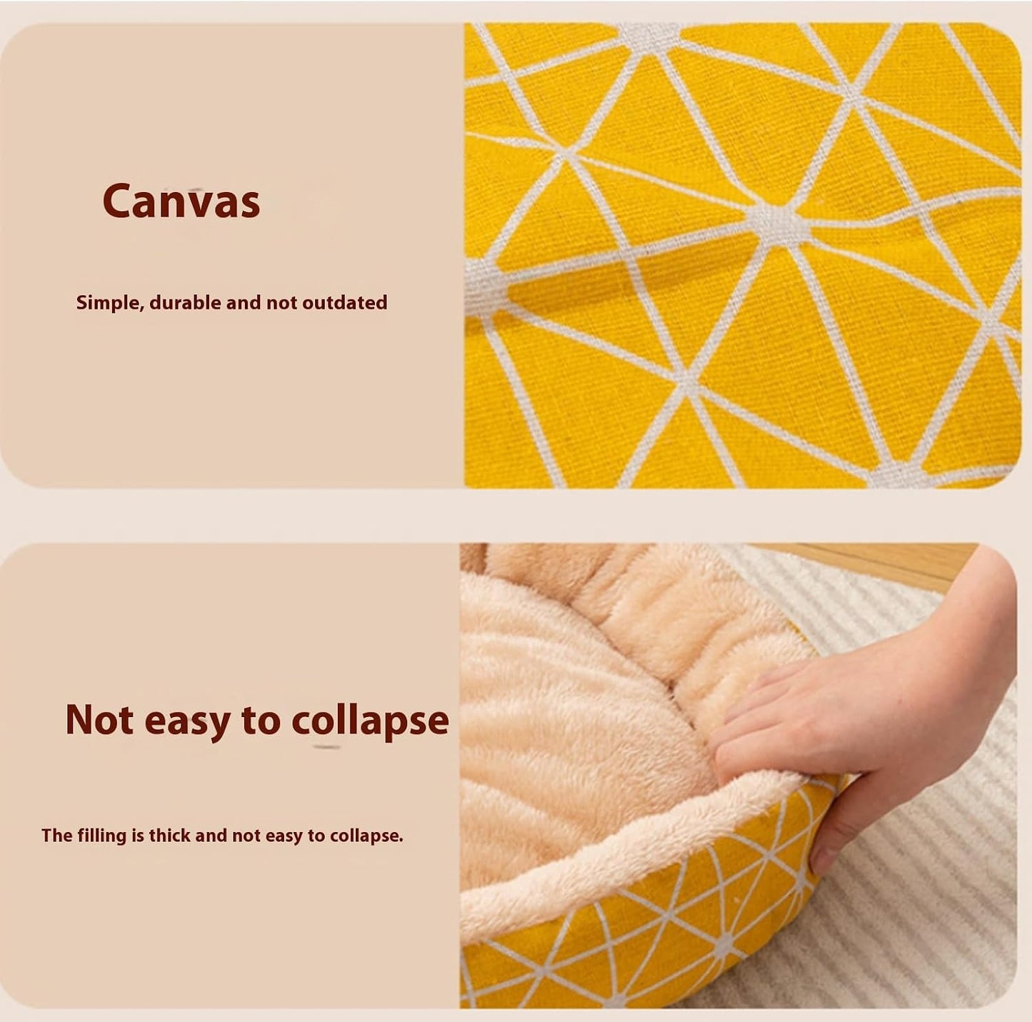 Kitten Bed PP Cotton Pet Round Lamb Velvet Bed Keep Warm Comfortable,Warm Cat Bed Pet Kitten House Bed Winter Sleeping Bed Dog Bedding Round Cushion Small Animal Warm House.,S,Yellow