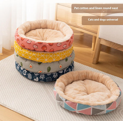 Kitten Bed PP Cotton Pet Round Lamb Velvet Bed Keep Warm Comfortable,Warm Cat Bed Pet Kitten House Bed Winter Sleeping Bed Dog Bedding Round Cushion Small Animal Warm House.,S,Yellow