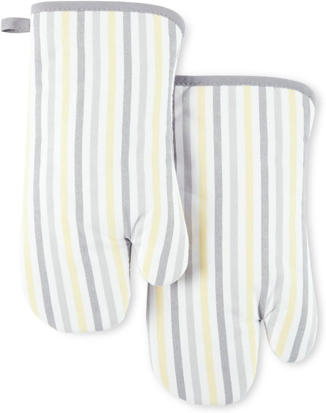 Daisy Stripe Oven Mitt Set 2-Pack, Grey/Yellow, 7"x13"