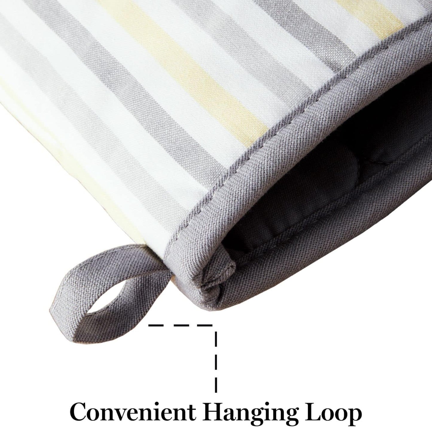 Daisy Stripe Oven Mitt Set 2-Pack, Grey/Yellow, 7"x13"