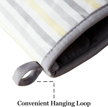 Daisy Stripe Oven Mitt Set 2-Pack, Grey/Yellow, 7"x13"