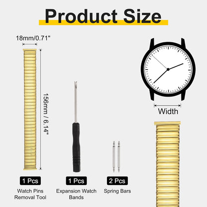 Expansion Watch Bands Stainless Steel with Spring Bars Removal Tool for Women Men Metal Replacement Watch Bands