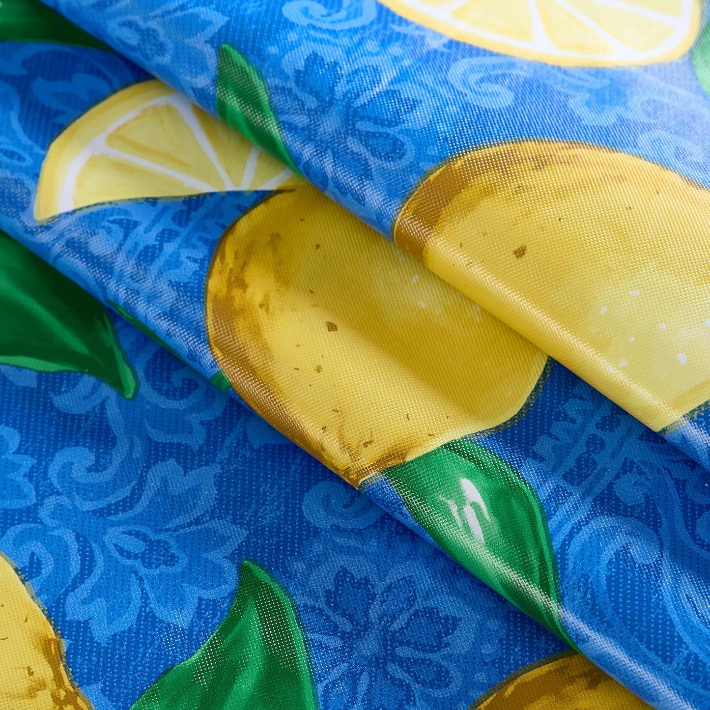 Round Vinyl Tablecloth, 70 Inch, Mediterranean Zest Vinyl Flannel Backed Table Cloth, Lemon Print