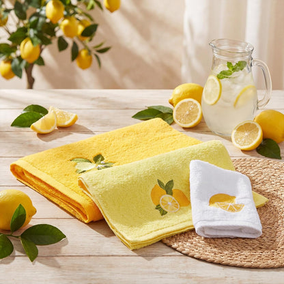 6 Pack Lemon Bath Towel Set, Summer Yellow Cotton Embroidered Towels for Bathroom Decor, Soft and Absorbent, Includes 2 Bath Cloth & 2 Hand Cloth & 2 Washcloths