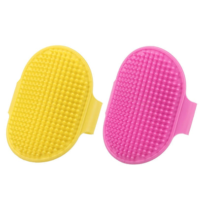 Dog Bath Brush, Silicone Pet Shampoo Brush with Adjustable Ring Handle Massage Scrubber Comb(2Pcs, Yellow/Pink), for Long Short Hair Dogs and Cats Bathing Cleaning Shampooing