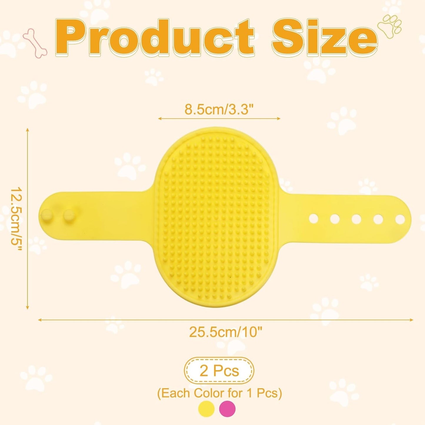 Dog Bath Brush, Silicone Pet Shampoo Brush with Adjustable Ring Handle Massage Scrubber Comb(2Pcs, Yellow/Pink), for Long Short Hair Dogs and Cats Bathing Cleaning Shampooing