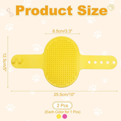 Dog Bath Brush, Silicone Pet Shampoo Brush with Adjustable Ring Handle Massage Scrubber Comb(2Pcs, Yellow/Pink), for Long Short Hair Dogs and Cats Bathing Cleaning Shampooing