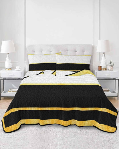 Summer Quilts Twin XL Size, Lightweight Quilted Coverlet Modern Black Gold Comforter Set for Bed, All Season Minimalist Geometric Yellow Striped Soft Quilt Bedding with 2 Pillowcases 68x98 Inch