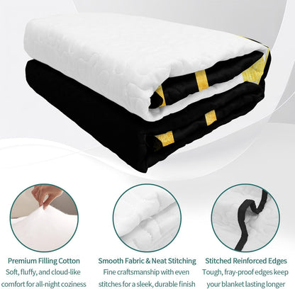 Summer Quilts Twin XL Size, Lightweight Quilted Coverlet Modern Black Gold Comforter Set for Bed, All Season Minimalist Geometric Yellow Striped Soft Quilt Bedding with 2 Pillowcases 68x98 Inch