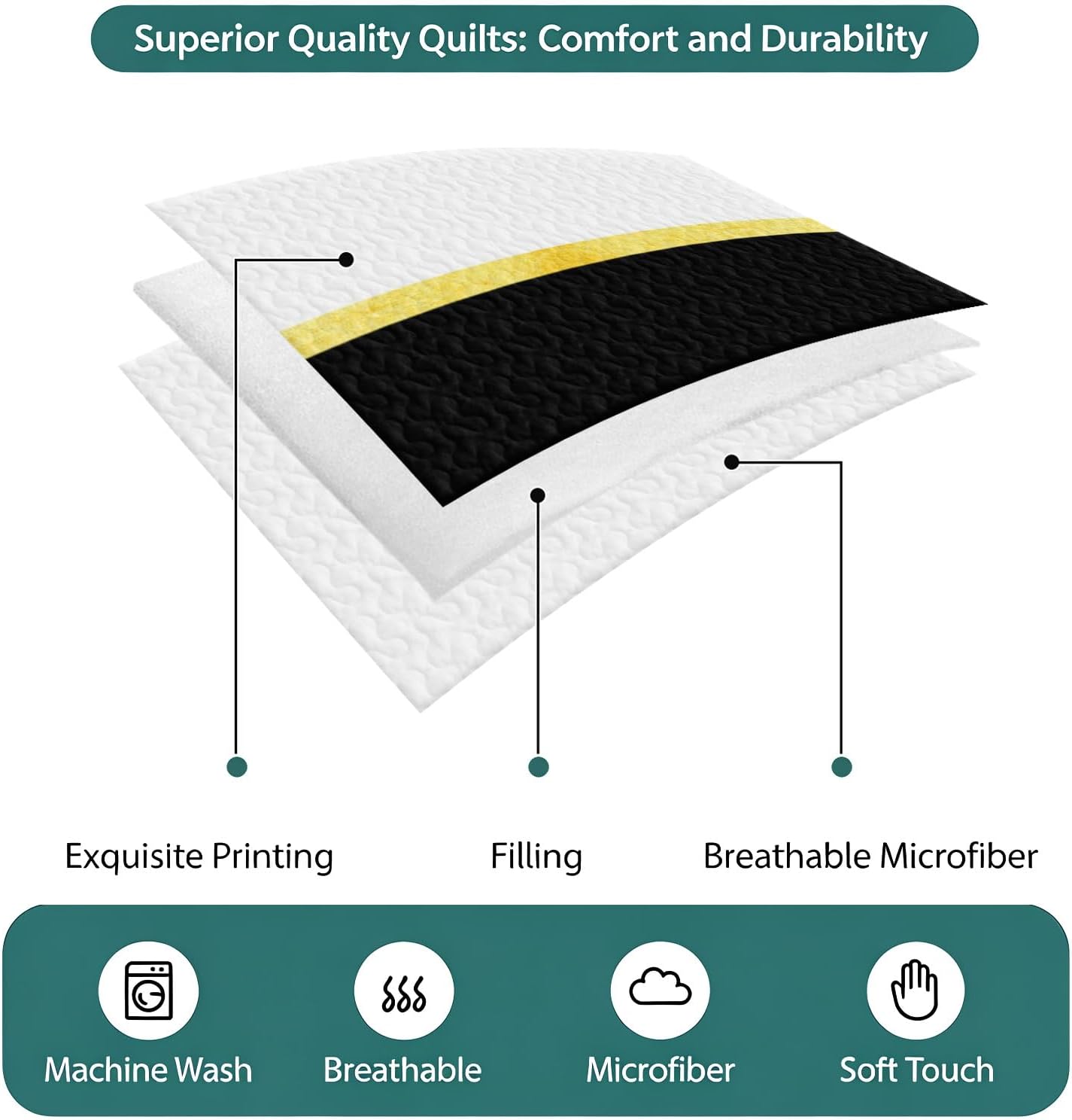 Summer Quilts Twin XL Size, Lightweight Quilted Coverlet Modern Black Gold Comforter Set for Bed, All Season Minimalist Geometric Yellow Striped Soft Quilt Bedding with 2 Pillowcases 68x98 Inch