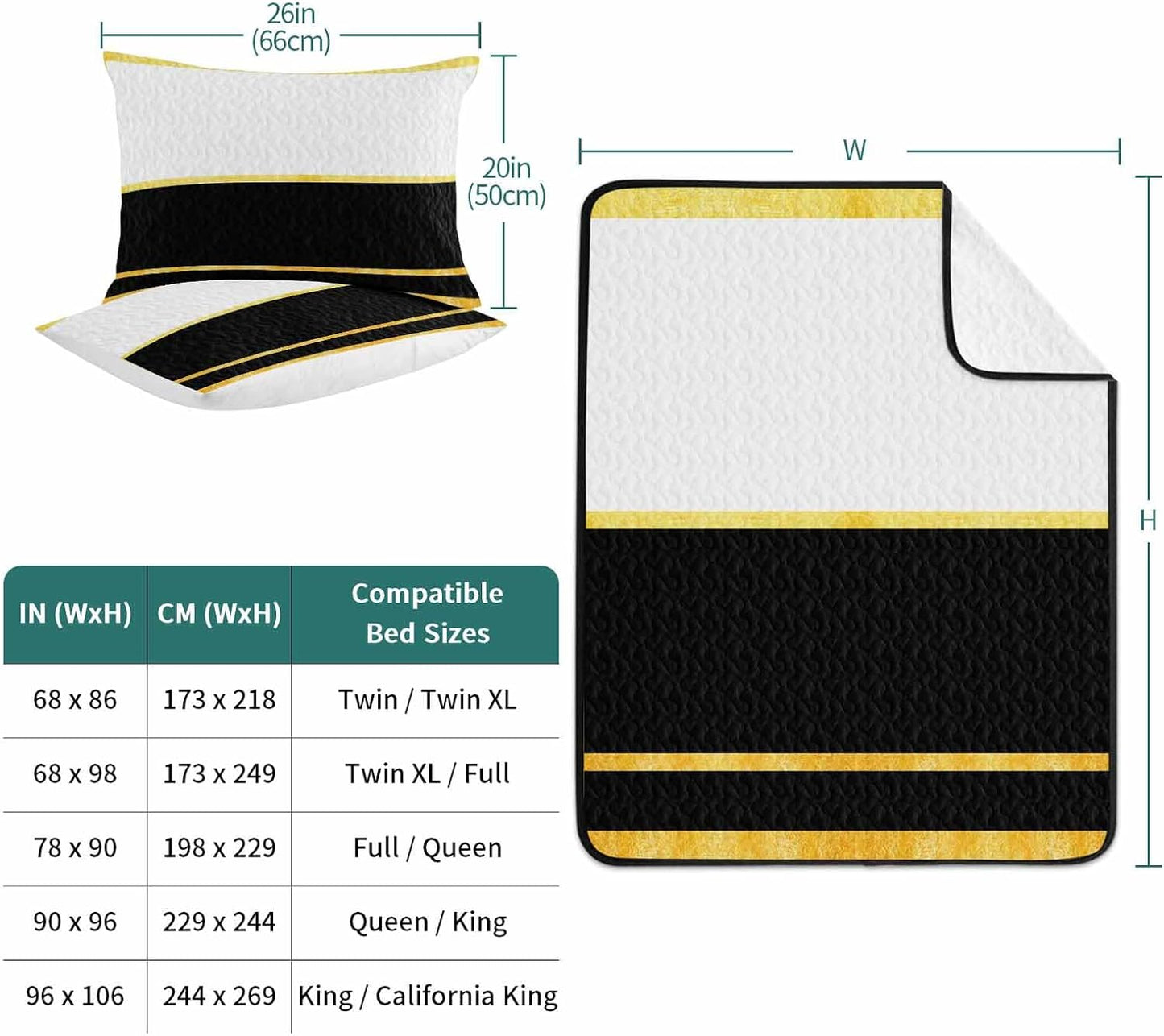 Summer Quilts Twin XL Size, Lightweight Quilted Coverlet Modern Black Gold Comforter Set for Bed, All Season Minimalist Geometric Yellow Striped Soft Quilt Bedding with 2 Pillowcases 68x98 Inch