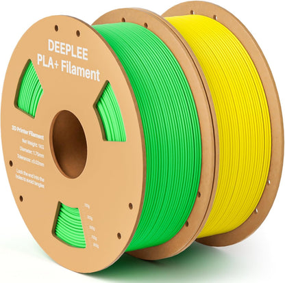 PLA+ 1.75mm 3D Printer Filament 2 Pack 1kg Green & Yellow | PLA Plus with Dimensional Accuracy +/- 0.02mm, Higher Strength and Toughness, Neatly Wound, Fits for Most FDM 3D Printers