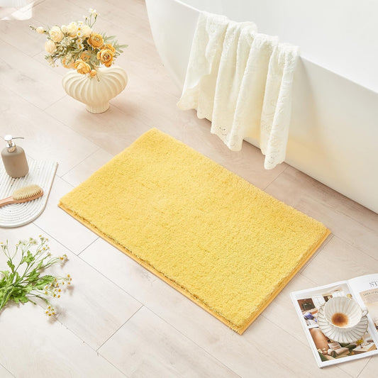 Upgraded Shaggy Bath mat for Bathroom Non Slip 15.7" X 23.6", Super Soft Quick Dry Bath Rugs, Fluffy Plush Bathroom Rugs Machine Washable, Bright Yellow